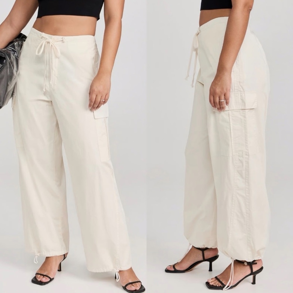 Good American Woman’s Parachute Pants Cloud White Cargo Wide Leg Small NWT